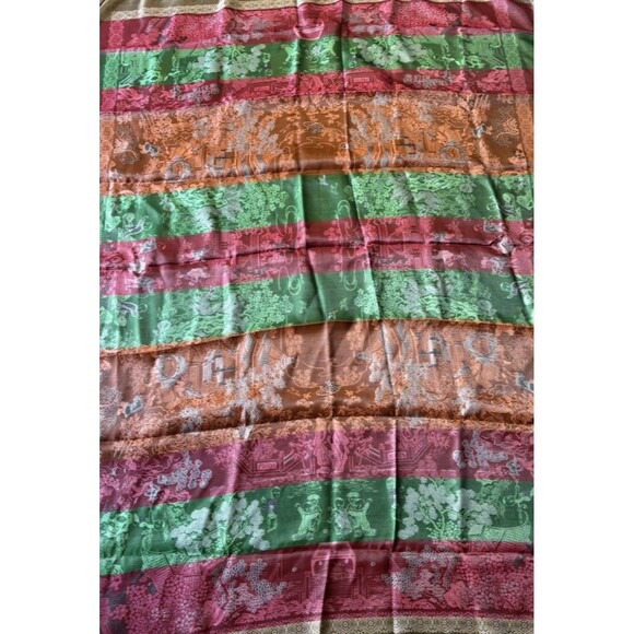 Mid-Century Vintage Brocaded Flowers Chinese Silk Tapestry Tablecloth 75" x 55" - Picture 11 of 16